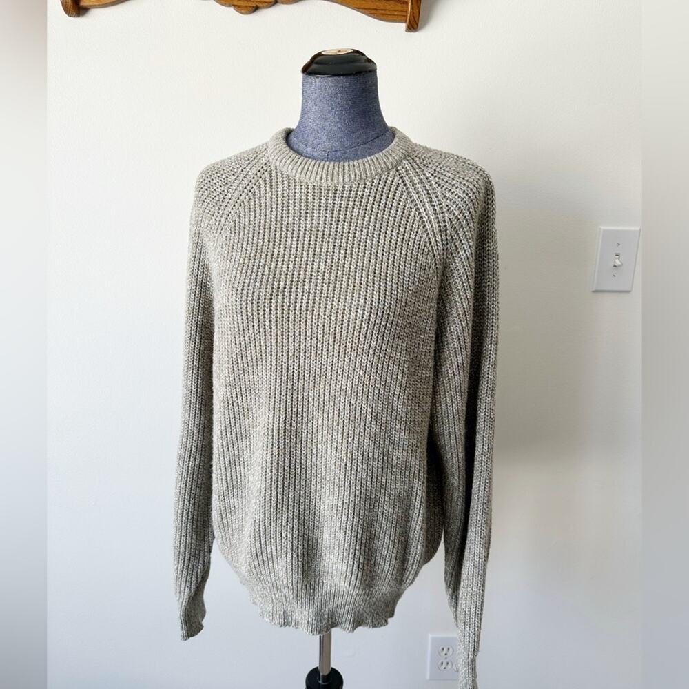 Vintage Women's Tan Gray Crew Neck Ribbed Sweater Size XL